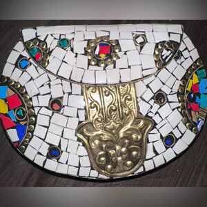 Artisan Mosaic Crossbody Bag with Gold Detailing